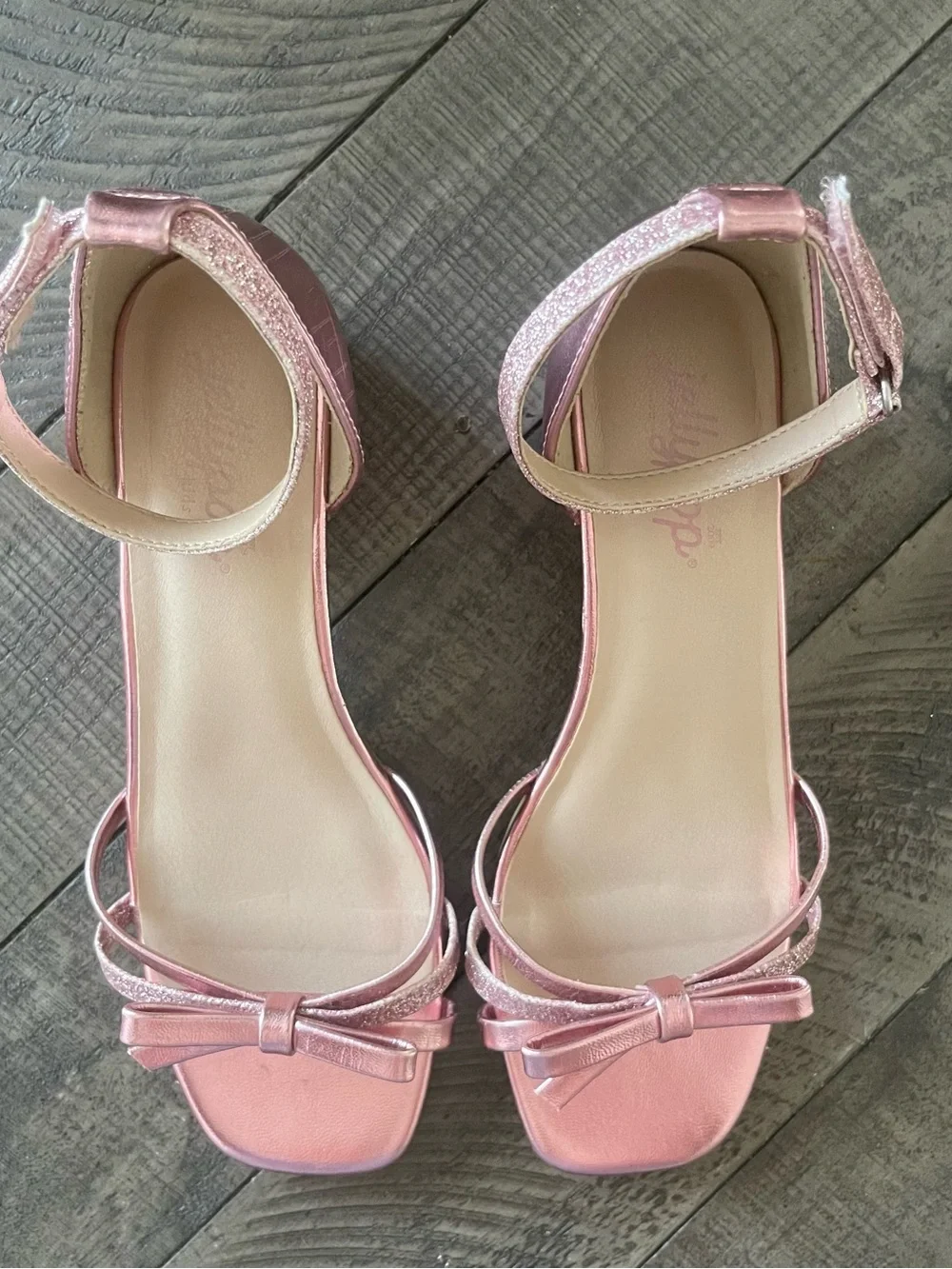 Jellypop Girls Metallic Glitter Pink Bow Ankle-Strap Sandals